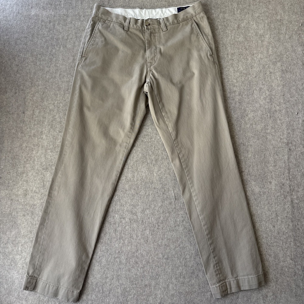 Polo Ralph Lauren Slim Fit Chino Pants Mens Actual 32x32 Khaki Cotton Flat Front